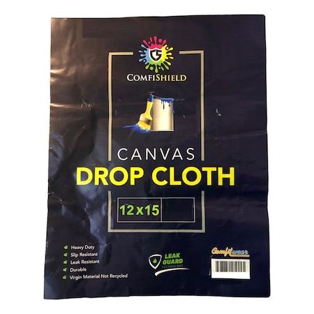 Comfitwear Heavy Duty Drop Cloth for Painting Slip Resistant Leak Resistant Washable Reusable Durable Canvas DCC-8P-1215